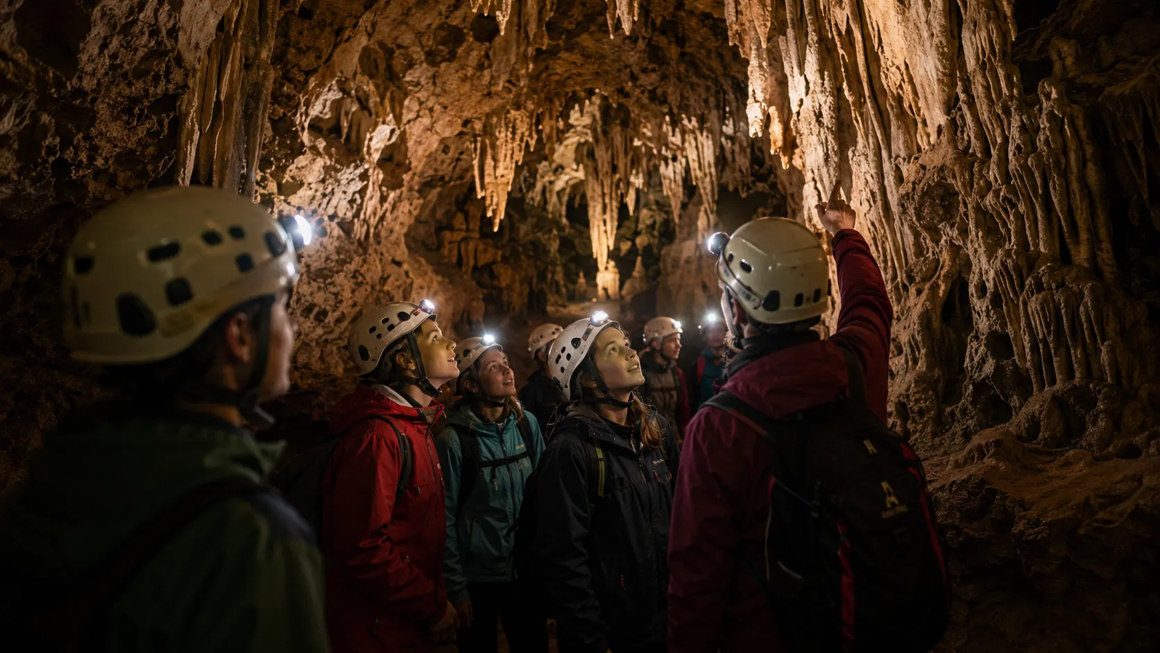 Viaje de fin de curso en Asturias para grupos escolares: actividad de espeleología en cuevas.