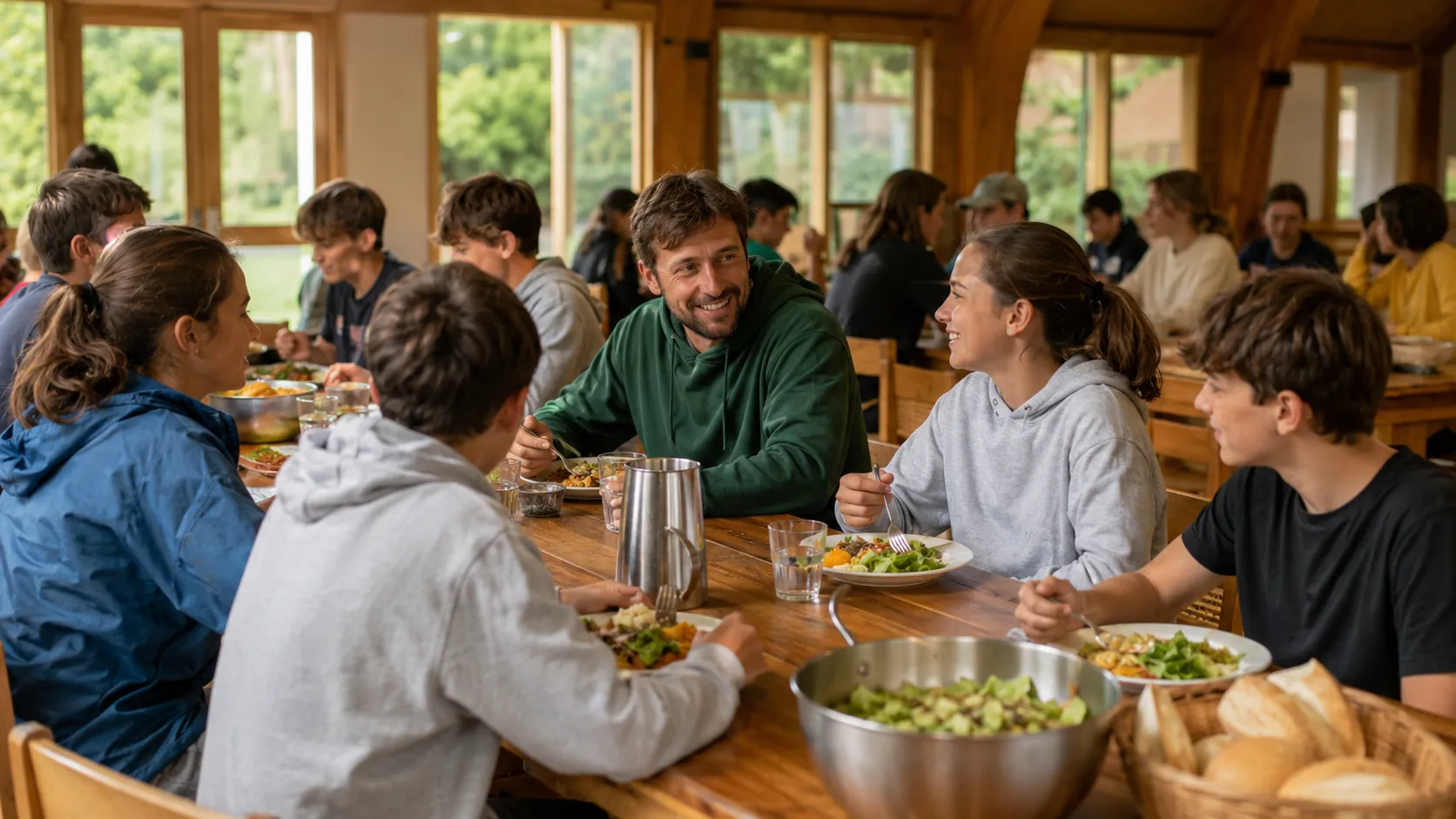 Viaje de fin de curso todo incluido para grupos escolares: comedor en pensión completa del Camping Río Purón.